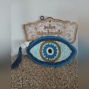 Beaded Evil Eye Clutch with Tassel